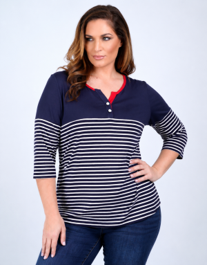 Μπλούζα ριγέ με v λαιμόκοψη plus size