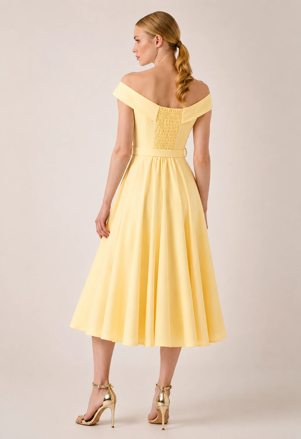Midi off shoulder φόρεμα με ζώνη - Image 4