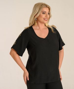 Μπλούζα κοντομάνικη με κέντημα