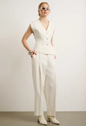 Alternative view of Ριγέ σετ με τοπ και παντελόνι ψηλόμεσο