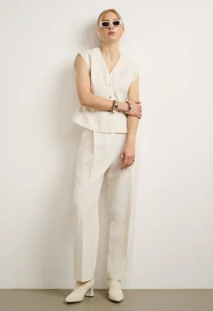 Ριγέ σετ με τοπ και παντελόνι ψηλόμεσο