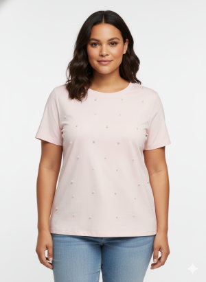 T-shirt plus size με διακοσμητικές πέρλες