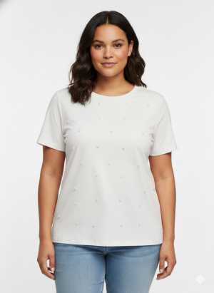 T-shirt plus size με διακοσμητικές πέρλες