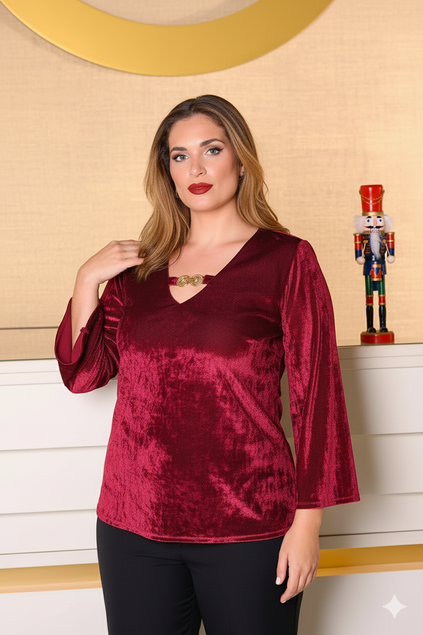 Μπλούζα βελούδινη Plus size - Image 3
