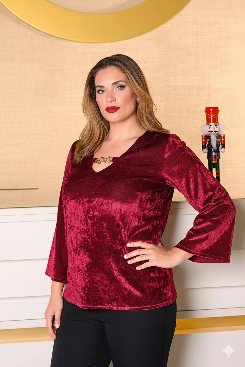 Μπλούζα βελούδινη Plus size - Image 2