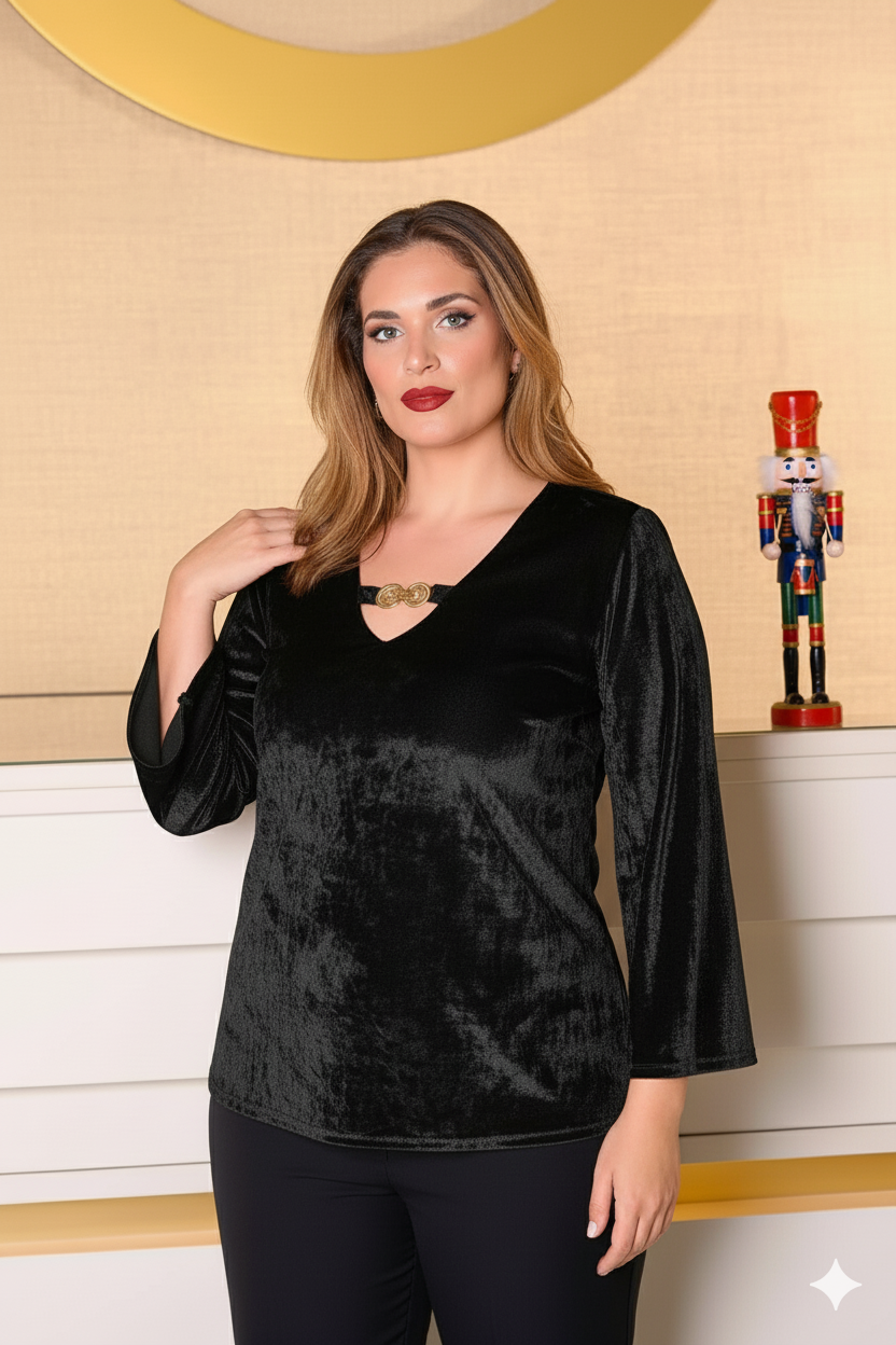 Μπλούζα βελούδινη Plus size - Image 3