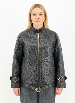 Μπουφάν δερμάτινο με σχέδια τριαντάφυλλα και χρυσές λεπτομέρειες