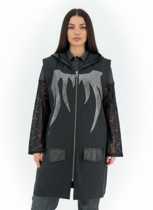 Μακρύ αμάνικο πανωφόρι με κουκούλα