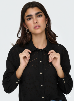 Alternative view of Πουκάμισο μαύρο κεντητό με δαντέλα και γιακά