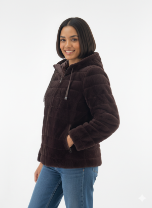 Alternative view of Μπουφάν διπλής όψης γούνινο κοντό με κουκούλα