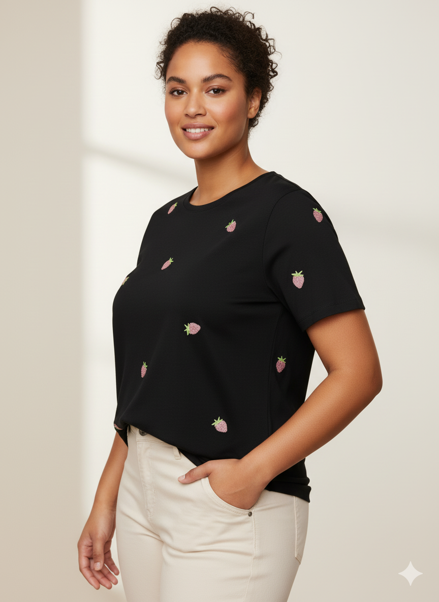 T-shirt με ροζ φράουλες Plus size - Image 4