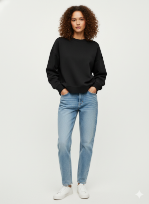 Μπλούζα φούτερ μαύρη μονόχρωμη με στρογγυλή λαιμόκοψη