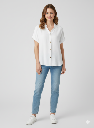 Πουκάμισο κοντομάνικο με καφέ κουμπιά