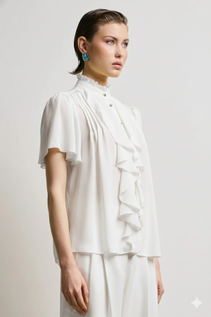 Alternative view of Μπλούζα με ruffle λεπτομέρεια και κοντό μανίκι