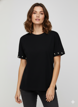 Μπλούζα  κοντομάνικη με πέρλες στα μανίκια