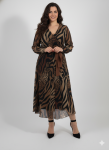 Μίντι φόρεμα κρουαζέ με animal print και ζώνη
