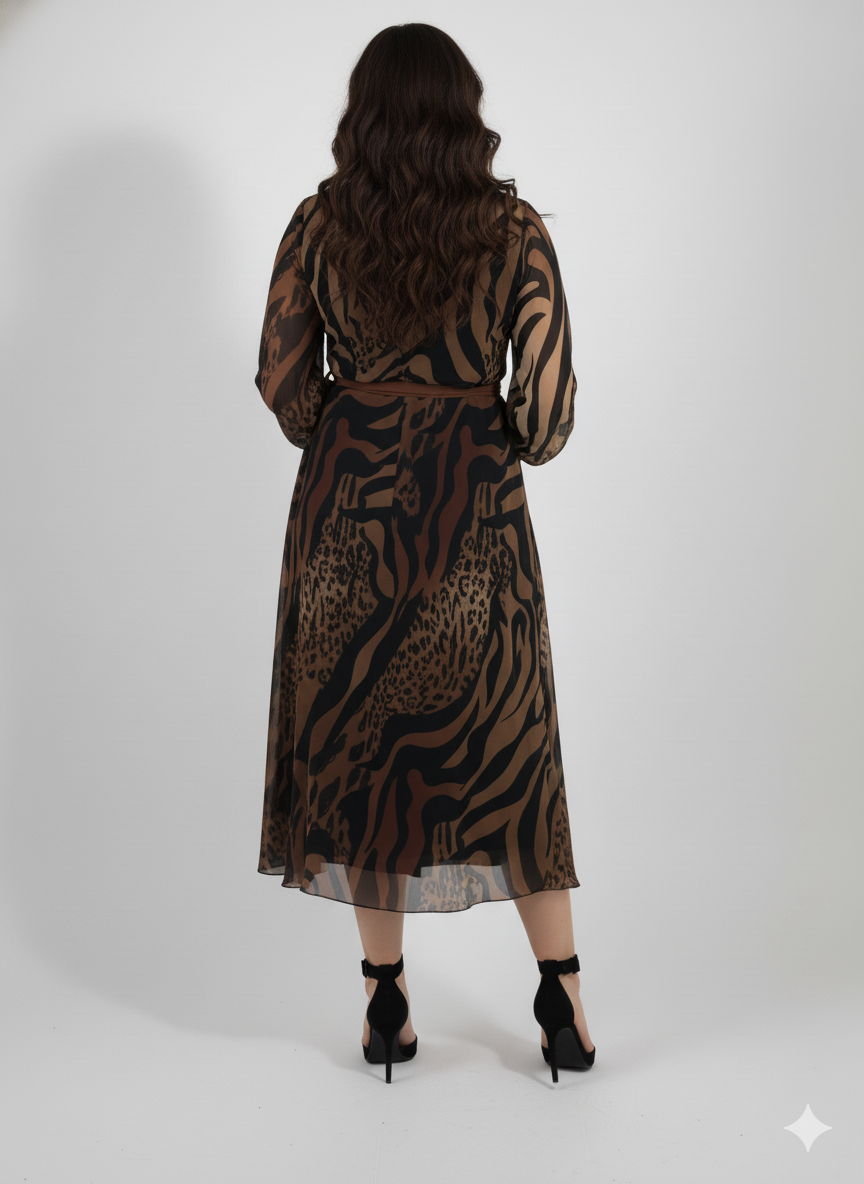 Μίντι φόρεμα κρουαζέ με animal print και ζώνη - Image 5