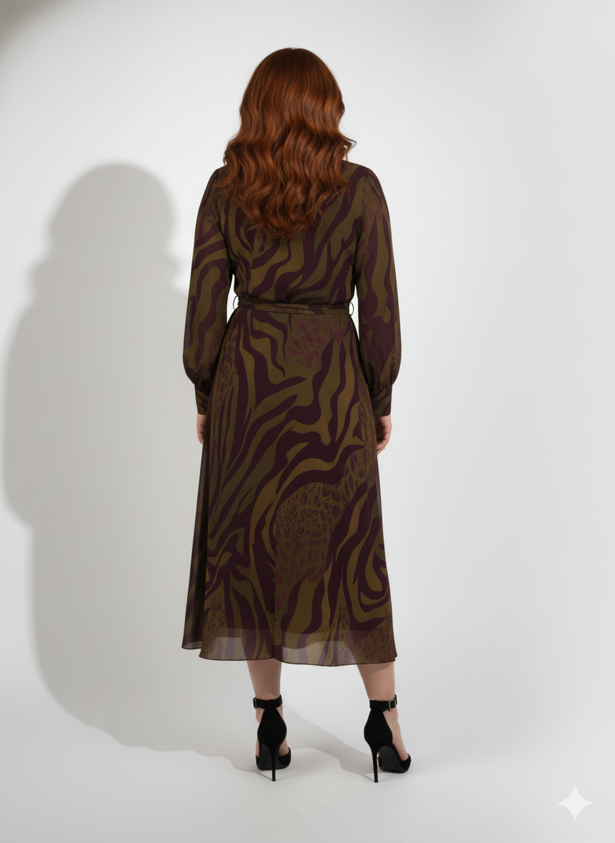 Μidi κρουαζέ φόρεμα με animal print - Image 4