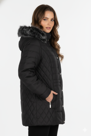 Alternative view of Μπουφάν καπιτονέ με γούνα στην κουκούλα