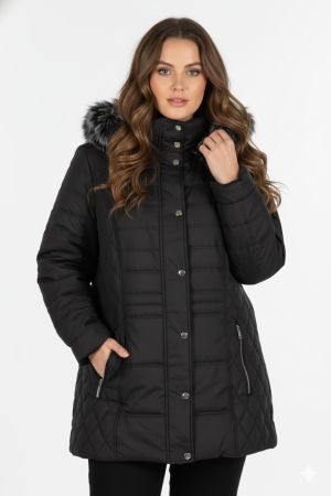 Μπουφάν καπιτονέ με γούνα στην κουκούλα