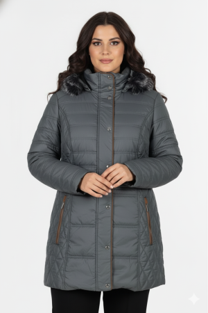 Alternative view of Μπουφάν καπιτονέ με γούνα στην κουκούλα