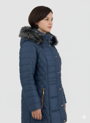 Alternative view of Μπουφάν καπιτονέ με γούνα στην κουκούλα