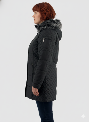 Alternative view of Μπουφάν καπιτονέ με κουκούλα και γούνα