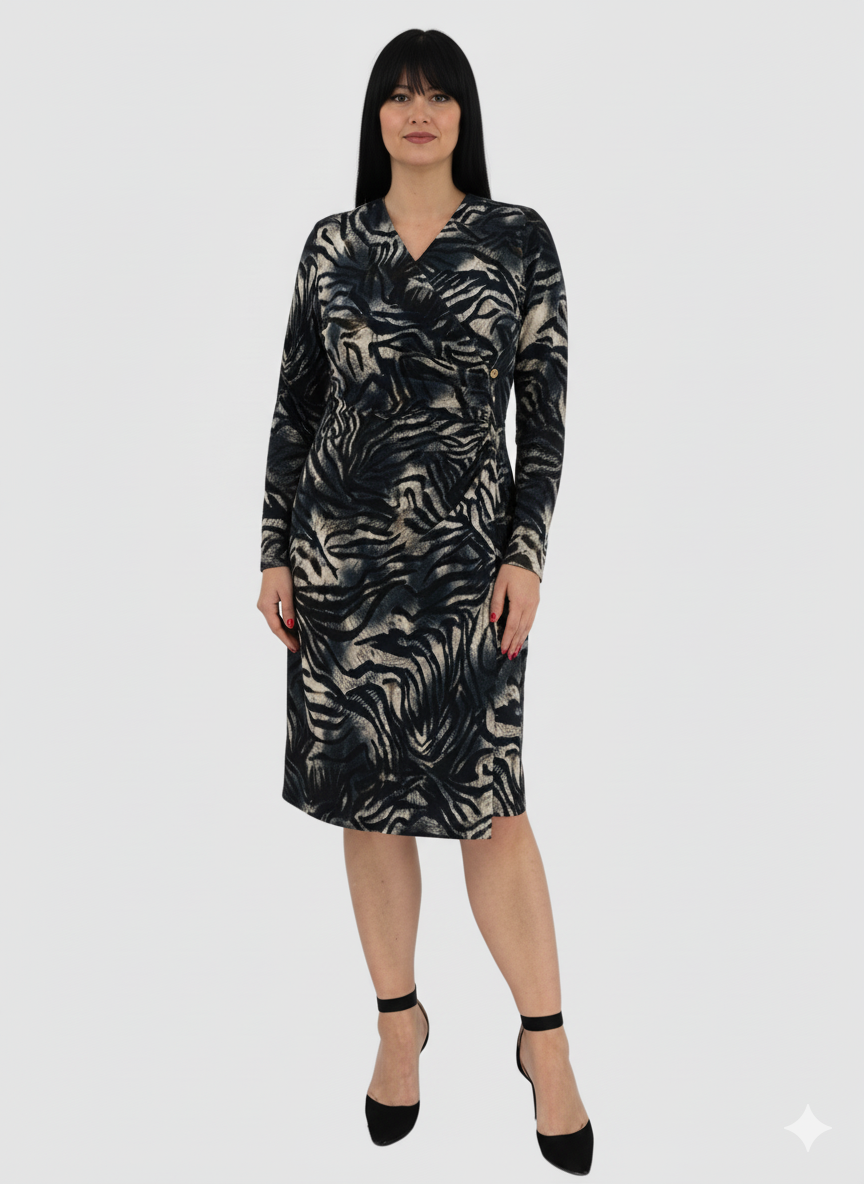 Μίντι φόρεμα κρουαζέ με animal print - Image 3