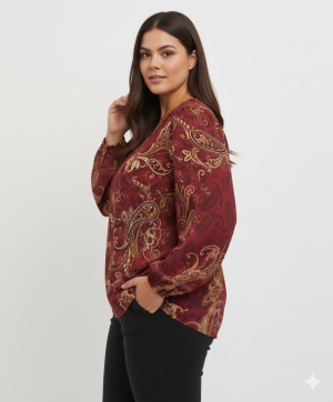 Alternative view of Μπλούζα με print και V-λαιμόκοψη