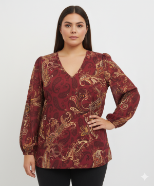 Μπλούζα με print και V-λαιμόκοψη