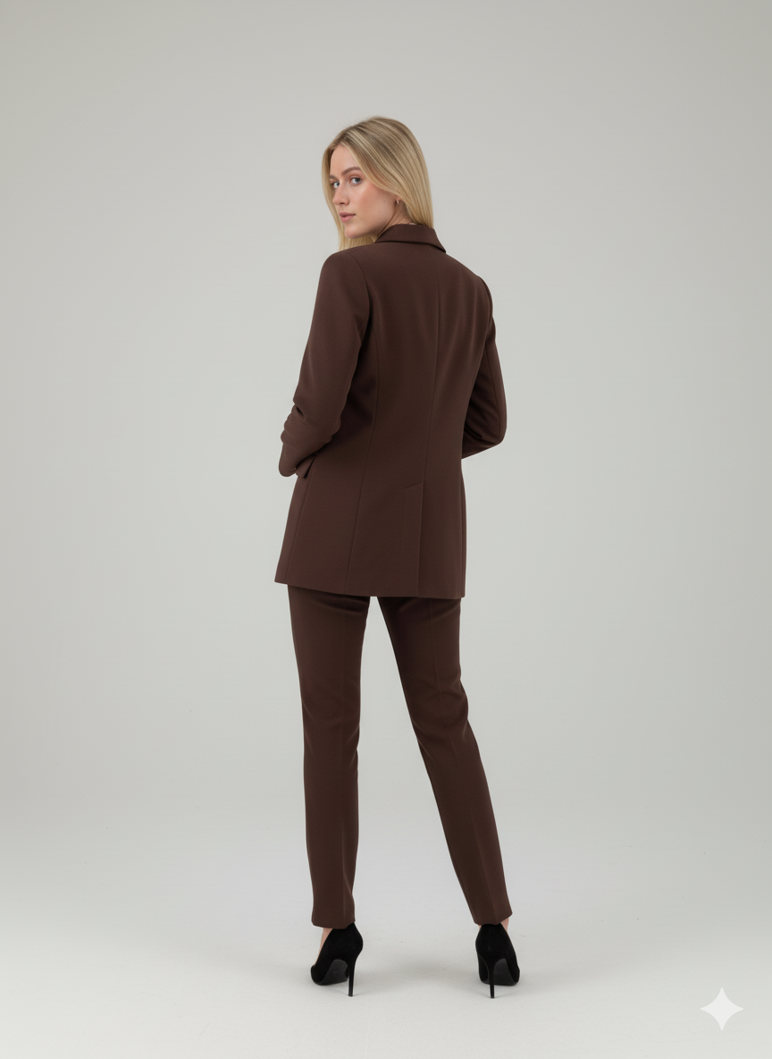 Σοκολατί oversized blazer με χρυσό κουμπί - Image 3