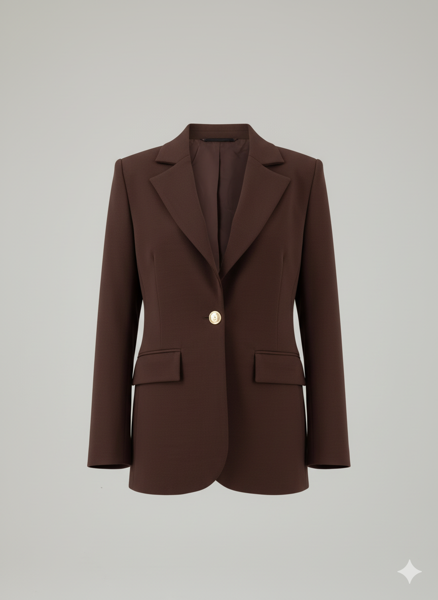 Σοκολατί oversized blazer με χρυσό κουμπί - Image 4