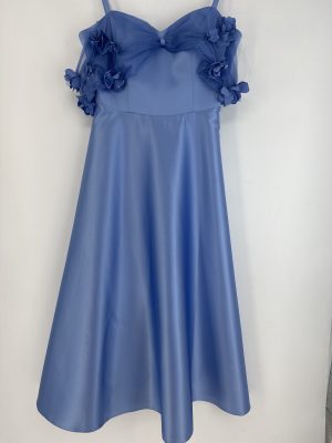 Midi φόρεμα σατέν με απλικέ λουλούδια