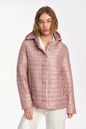 Ανάλαφρο καπιτονέ jacket με κουκούλα και διακοσμητικές πέρλες στις τσέπες