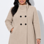 MAIN MODEL ONLY Sophia Taupe Double Breasted Coat 15379521 Michelles Curvy Boutique