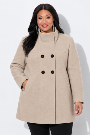 MAIN MODEL ONLY Sophia Taupe Double Breasted Coat 15379521 Michelles Curvy Boutique