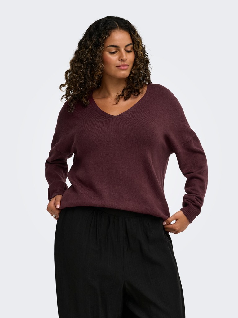 Πλεκτή μπλούζα λεπτή με V λαιμόκοψη plus size