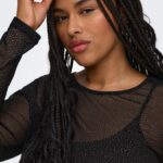 CAROPUS L/S MESH GLITTER TOP JRS