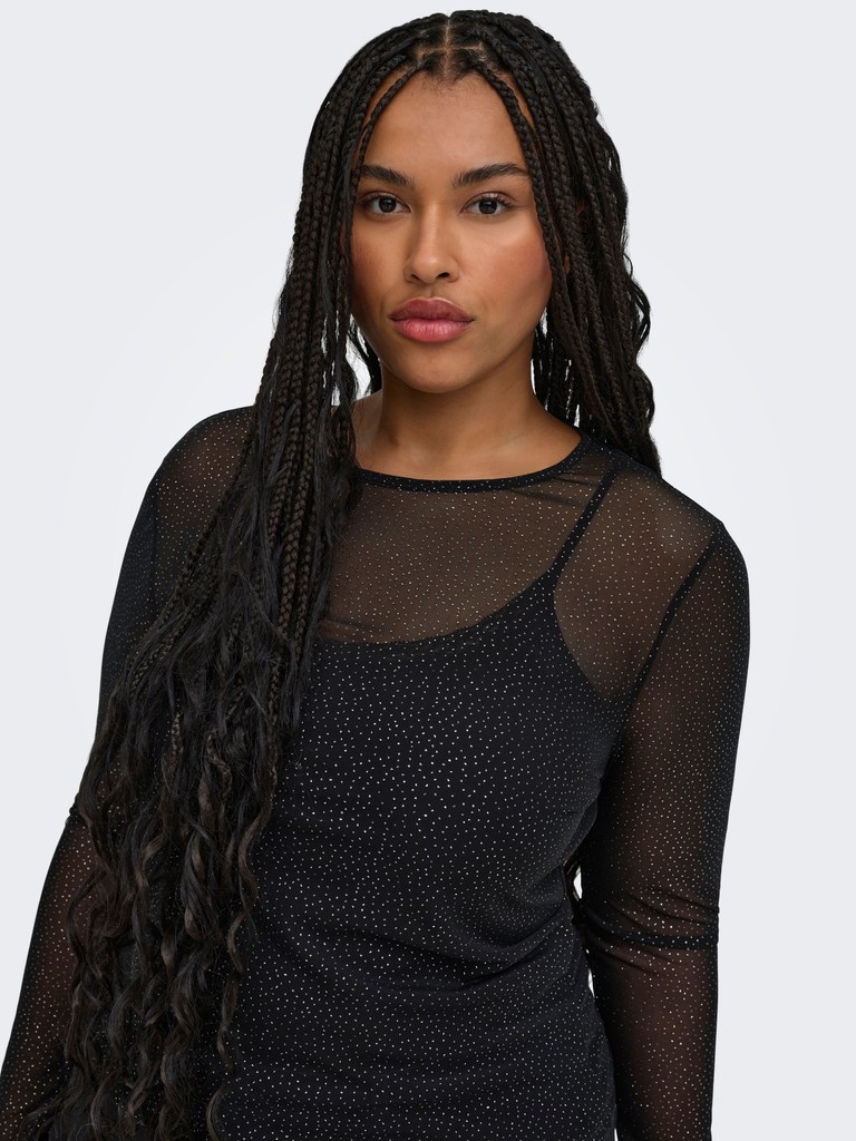 CAROPUS L/S MESH GLITTER TOP JRS