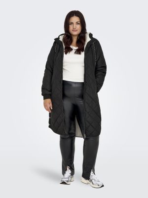 Plus size μακρύ καπιτονέ μπουφάν με κουκούλα