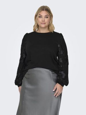 Alternative view of Μπλούζα με κεντήματα στα μανίκια plus size