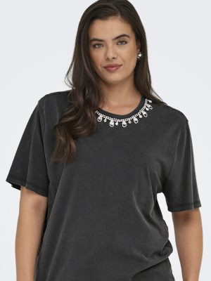 Alternative view of T-shirt με διακοσμητικά στρας plus size