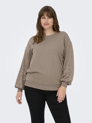 Φούτερ με πέρλες στα μανίκια plus size