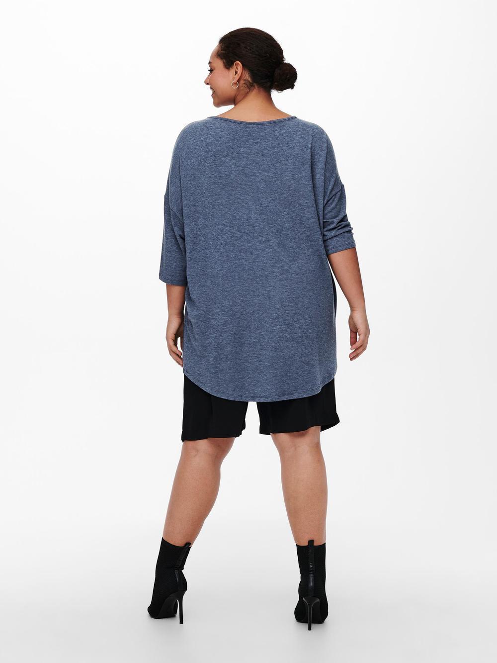 Μονόχρωμη μπλούζα με μανίκι 3/4 Plus size - Image 5