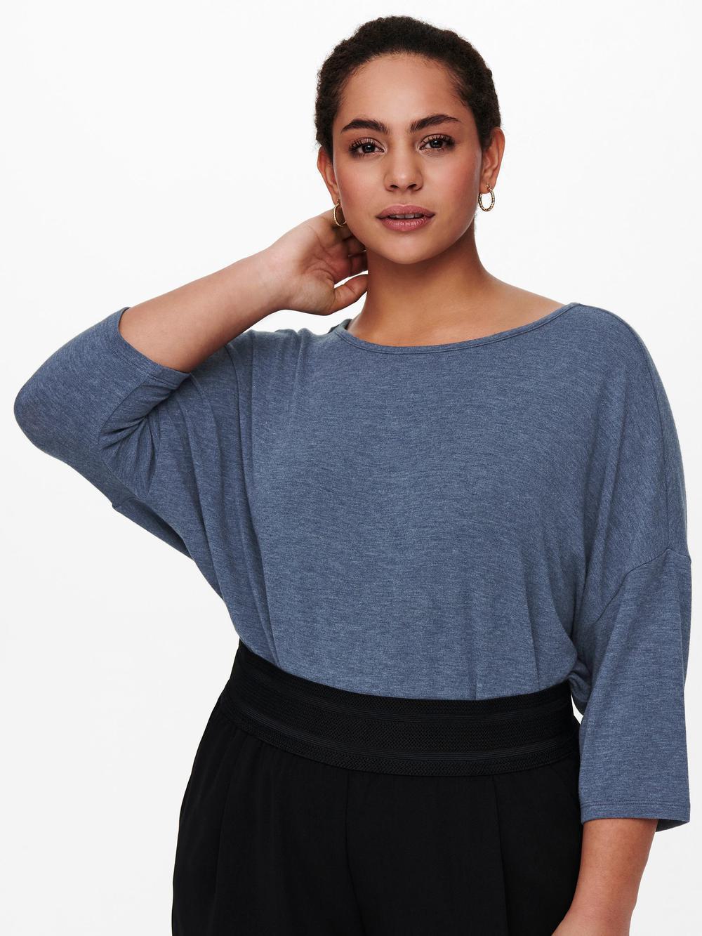 Μονόχρωμη μπλούζα με μανίκι 3/4 Plus size - Image 3