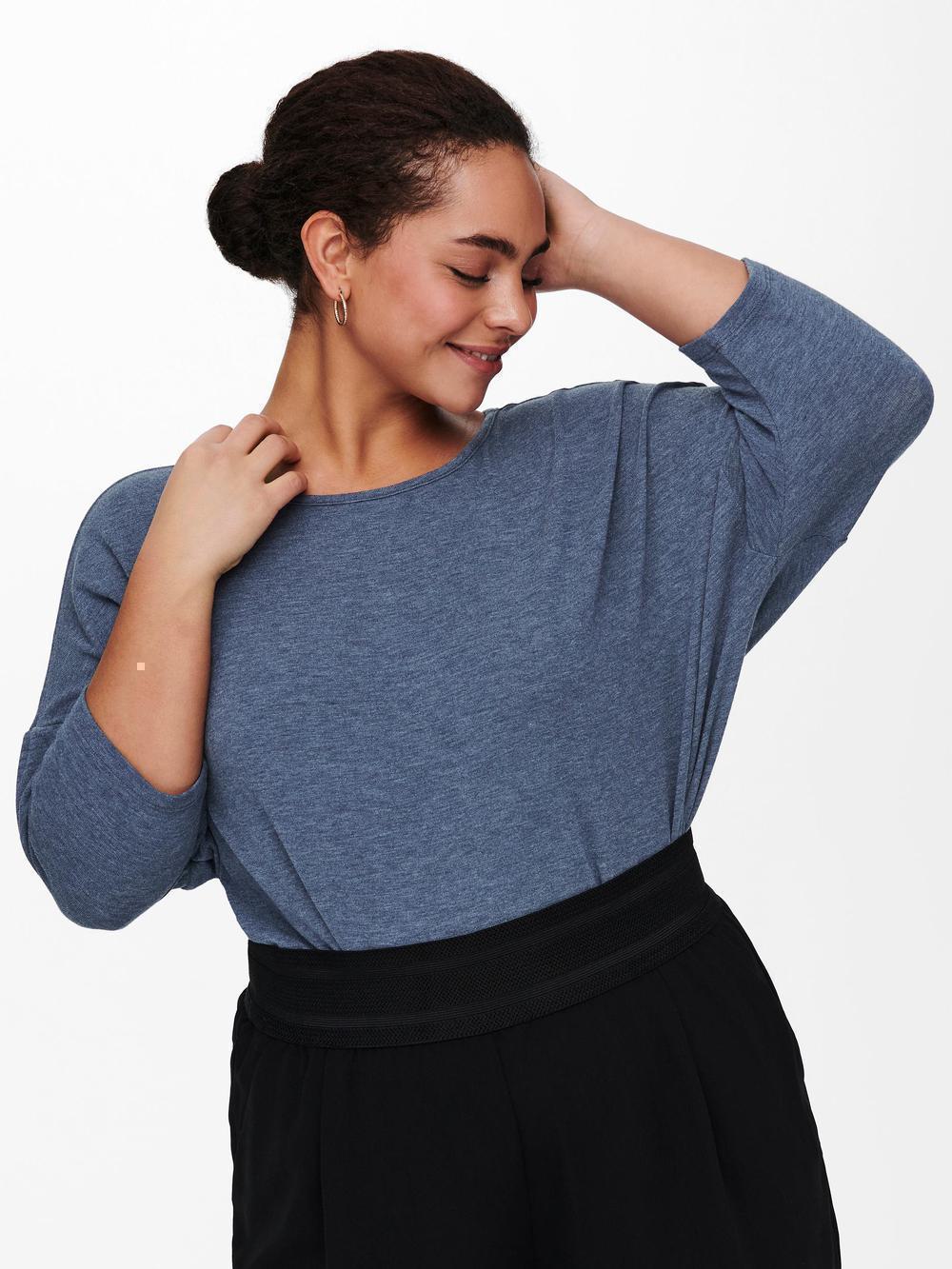 Μονόχρωμη μπλούζα με μανίκι 3/4 Plus size - Image 4