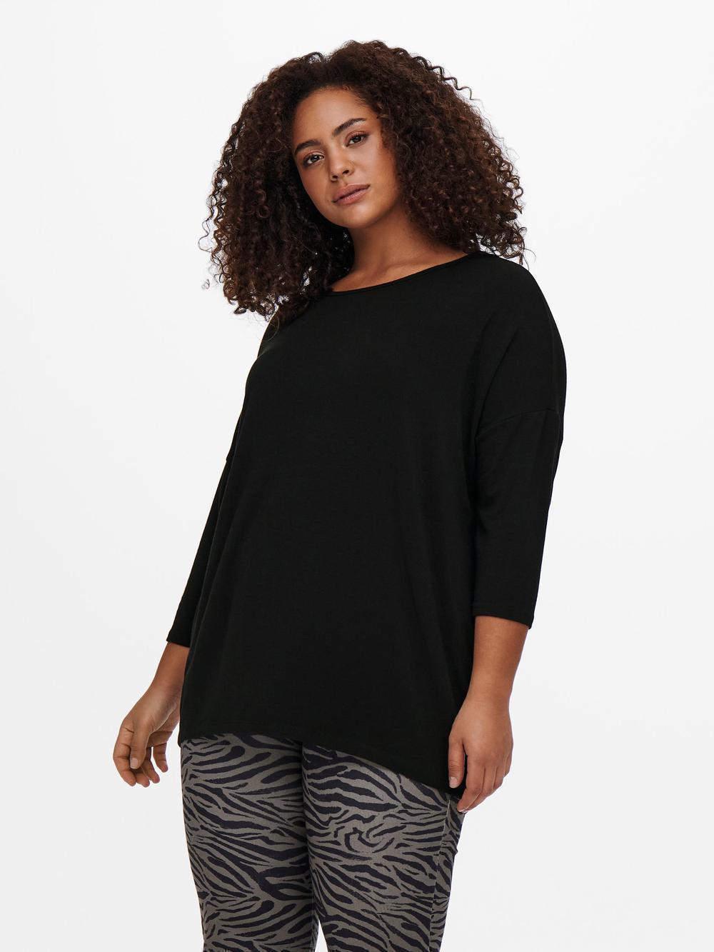 Μονόχρωμη μπλούζα με μανίκι 3/4 Plus size - Image 2