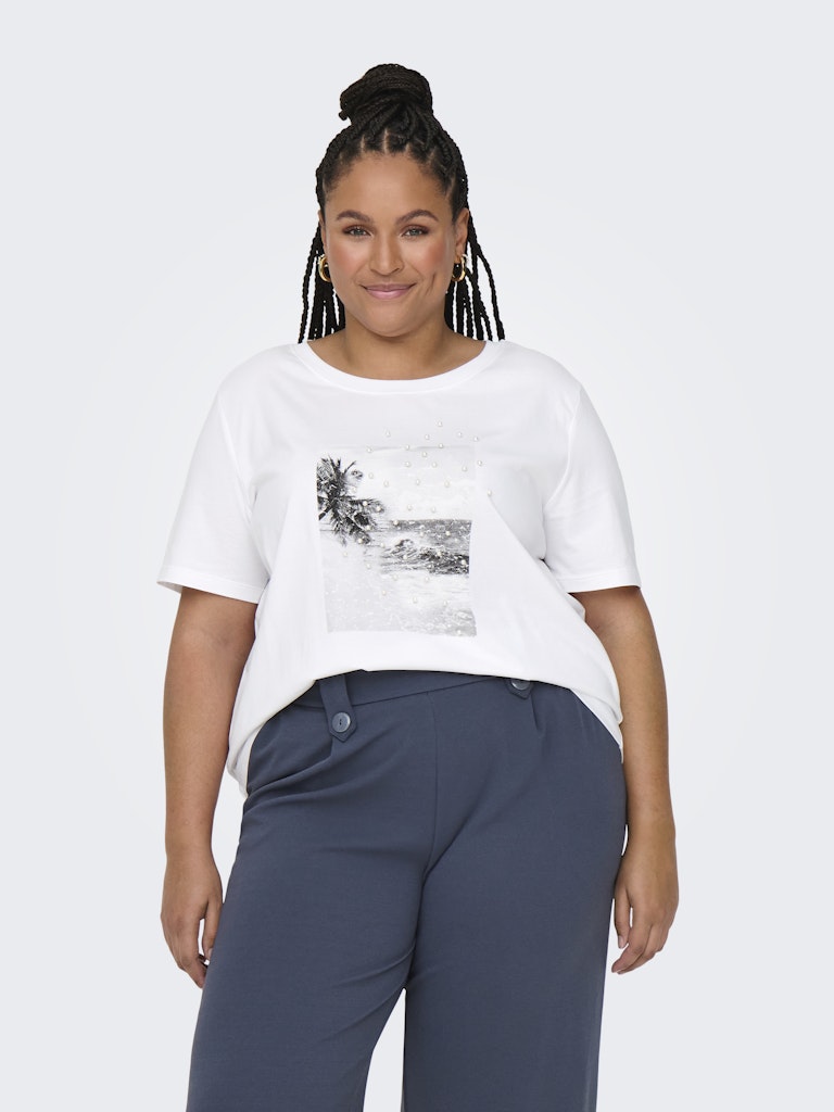 T-shirt με πέρλες - Λευκό