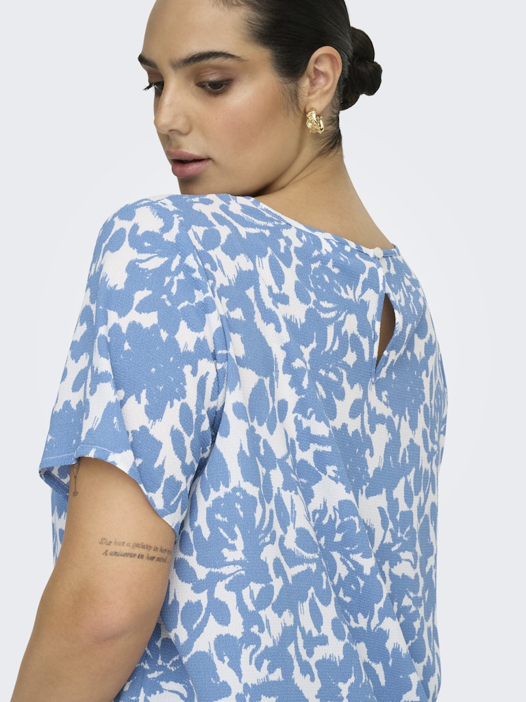 Μπλούζα γαλάζια φλοράλ με κοντά μανίκια Plus size - Image 5