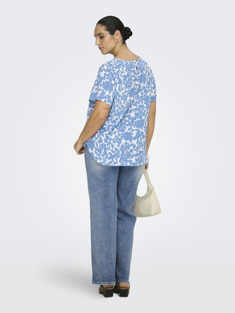 Μπλούζα γαλάζια φλοράλ με κοντά μανίκια Plus size - Image 3